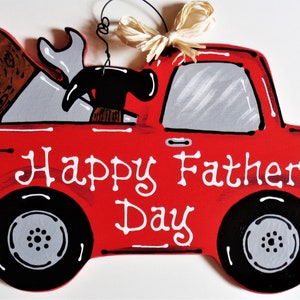 Happy Father's Day VINTAGE RED TRUCK Sign Tools  Hand Painted Handcrafted Wall Art Hanger Plaque Decor Gift Wood Wooden Decor Door Hanger