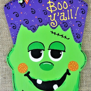 Boo Y&#39;all Frankenstein Monster SIGN Autumn Fall Decor Wall Door Hanger Plaque Handcrafted Hand Painted Decor Wood Wooden Door Hanger