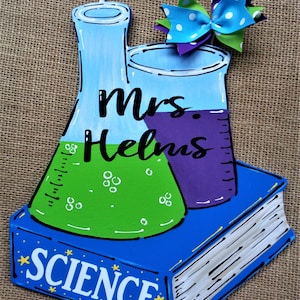 Personalized SCIENCE TEACHER SIGN Class Classroom Name Room Door Plaque School Country Wood Crafts Handcrafted Hand Painted Wood Wooden
