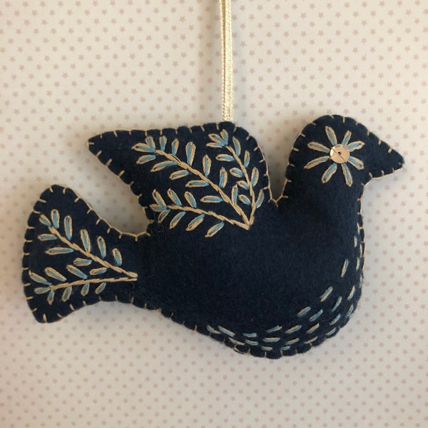 A Handmade Felt Embroidered Bird Hanging Ornament