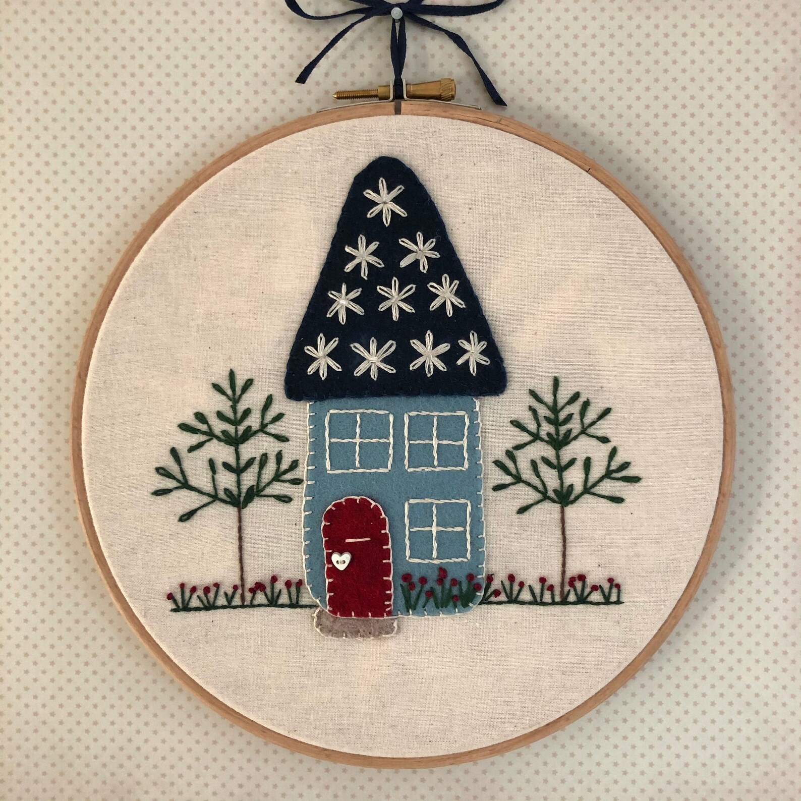 A Hand Embroidered House Picture Etsy