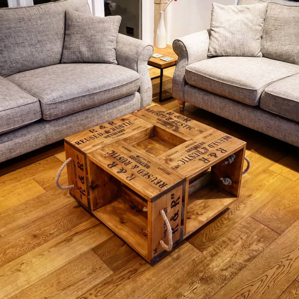 Rustic Crate Coffee Table on Wheel Casters. Farmhouse Style. Etsy UK