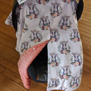 Rosie Cow, Pink Gray Floral 2-n-1 Car Seat Canopy & Nursing Cover Up