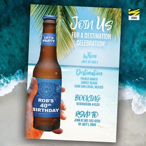 40th Birthday Invitation, Male Birthday Invitation, Men&#39;s Birthday Invitation, Tropical Birthday, Destination Birthday, Beach, 50th, 60th
