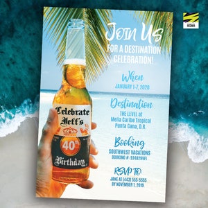 40th Birthday Invitation, Male Birthday Invitation, Men&#39;s Birthday Invitation, Tropical Birthday, Destination Birthday, Beach, 50th, 60th