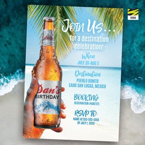 40th Birthday Invitation, Male Birthday Invitation, Men&#39;s Birthday Invitation, Tropical Birthday, Destination Birthday, Beach, 50th, Husband