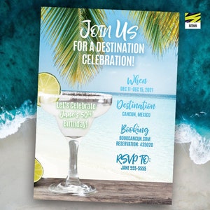 Margarita Birthday Invitation, Adult Birthday Invitation, Beach Birthday, Tropical Birthday, Destination Birthday, Beach, 40th, 50th