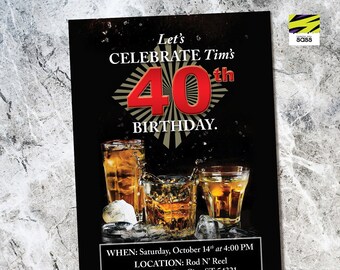 Einladung zum 40. Geburtstag, Einladung zum Geburtstag für Männer, Einladung zum Geburtstag, interessantester Mann, Whisky Geburtstag, Schnaps, 50er, 60er