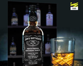 40th Birthday Invitation, Aged to Perfection, Male Birthday, Men's Birthday Invite, Whiskey Birthday, Liquor, Whiskey Bottle Invitation