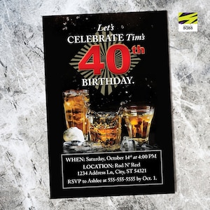 40th Birthday Invitation, Male Birthday Invitation, Men&#39;s Birthday Invitation, Most Interesting Man, Whiskey Birthday, Liquor, 50th, 60th