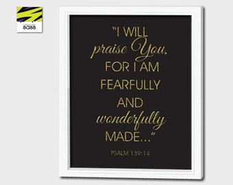 Poster, Psalm, Wall Art, Fearfully and Wonderfully Made, Praise, Uplifting, Spiritual, Christian, Bible, Scripture Verse, Psalm 139:14