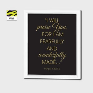 Poster, Psalm, Wall Art, Fearfully and Wonderfully Made, Praise, Uplifting, Spiritual, Christian, Bible, Scripture Verse, Psalm 139:14