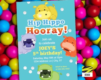 Printable, Hippo Birthday, Hungry Hippo Birthday Invitation, Hip Hippo Hooray, Kids Birthday Party, First Birthday, Birthday Invitation