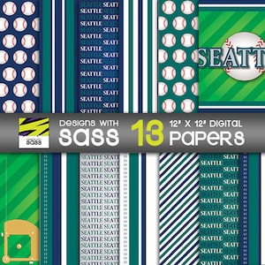 Digitaal papier, Seattle Baseball, Patroon Seattle Baseball, Plakboek Seattle Baseball, Seattle Baseball Craft Paper, Digitaal plakboek