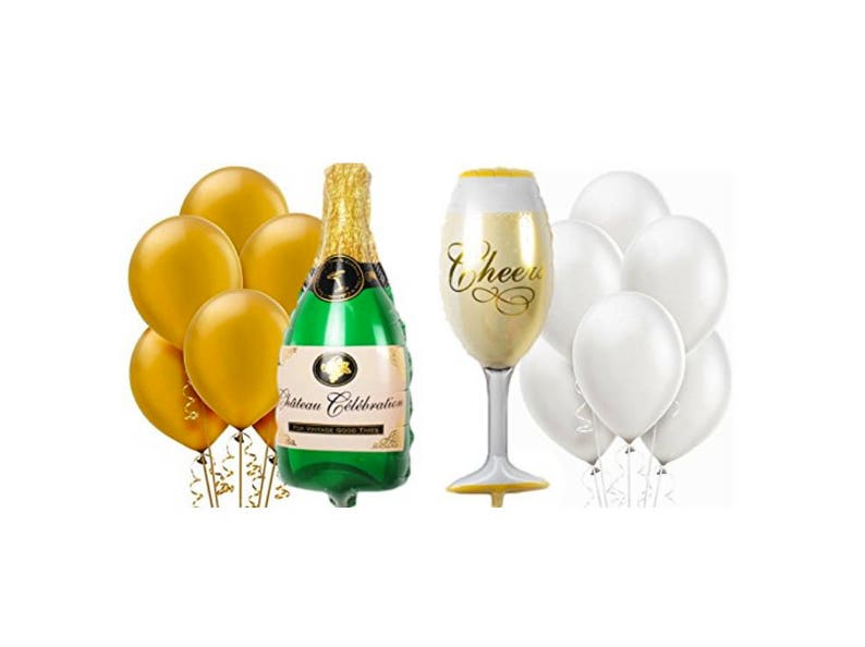 Champagne Bottle Balloon, Champagne Glass Balloon, 36, 38, Foil Balloon, Engagement Party, Anniversary, Bachelorette, Cheers, Latex, 12 image 1