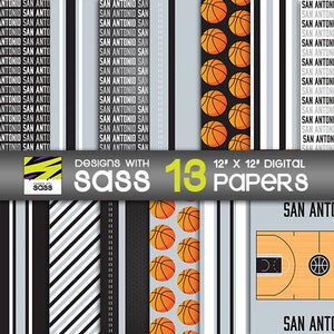 Digital Paper, San Antonio Basketball Paper, San Antonio Basketball Pattern, San Antonio Basketball Craft, San Antonio Basketball Scrapbook