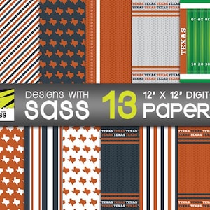 Digital Paper, Texas College Football Pattern, Football Paper, Football Scrapbook, Sports Pattern, Football Background, Football Paper