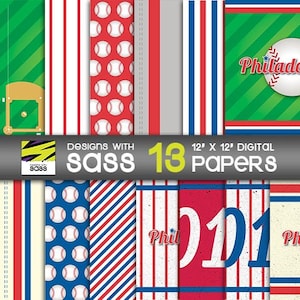 Digital Paper, Philadelphia Baseball Paper, Philadelphia Baseball scrapbook paper, Philadelphia Baseball craft paper, Baseball Background