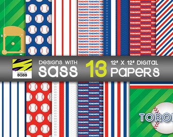 Digital Paper, Toronto Baseball Paper, Toronto Baseball Pattern, Baseball Scrapbook Paper, Baseball Craft Paper, Sports Scrapbook Paper