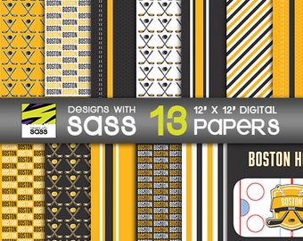Boston Hockey Digital Paper, Boston Hockey Pattern, Hockey background, Hockey Digital Paper, Digital Scrapbook Paper, Massachusetts
