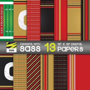 Papier numérique, San Francisco, football, sport, rouge et or, motif football, football professionnel, football créatif, créations artistiques, papercraft, football californien