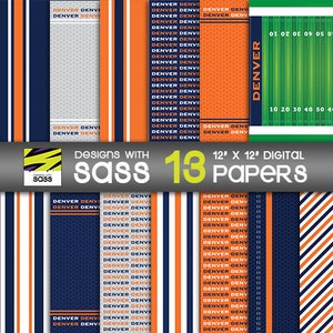Digitales Papier, Denver Fußball Papier, Denver Fußball Muster, Denver Fußball Scrapbook Papier, Denver Fußball Kraftpapier, Fußballhandwerk