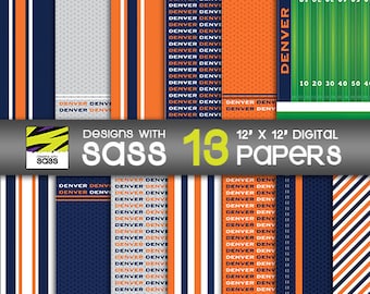 Digital Paper, Denver Football Paper, Denver Football Pattern, Denver Football Scrapbook Paper, Denver Football Craft Paper, Football Crafts