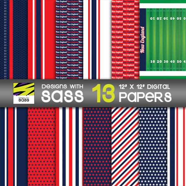 Digital Paper, New England Football Paper, New England Football Pattern, New England Football Scrapbook Paper, New England Football Craft