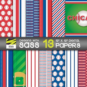 Digitales Papier, Chicago Baseball Muster, Chicago Baseball Papier, Chicago Baseball Scrapbook Papier, Chicago Baseball Handwerkspapier, Hintergrund