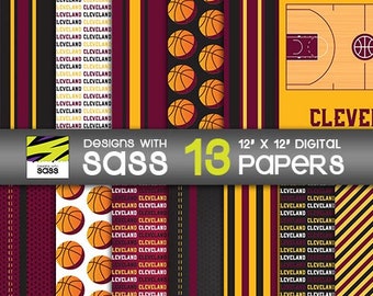 Digital Paper, Cleveland Basketball pattern, Ohio Basketball pattern, Cleveland Basketball Scrapbook paper, Cleveland Basketball Craft Paper