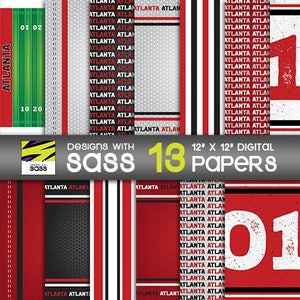 Digital Paper, Atlanta Football Paper, Atlanta Football Pattern, Atlanta Football Craft Paper, Atlanta Football Scrapbook Paper, Sports