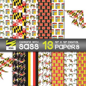 Digital Paper, Maryland, Blue Crabs, Maryland Flag, Southern Maryland, MD craft, Crab Seasoning, Crab pattern, Red, Yellow, Black, SOMD girl