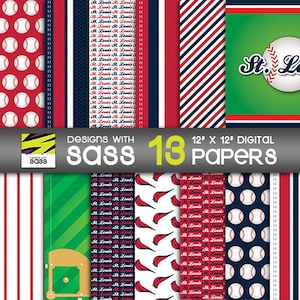 Digitales Papier, St. Louis Baseball Muster, St. Louis Baseball Scrapbookpapier, St. Louis Baseball Bastelpapier, St. Louis Baseball Hintergrund