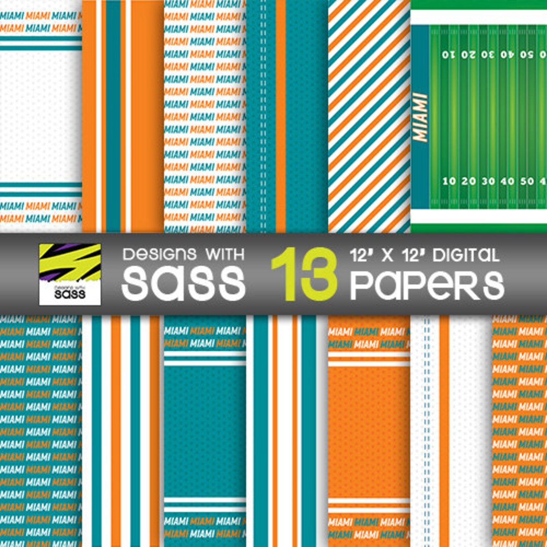 Paper Miami Football Digital Paper Miami Football Pattern Miami Craft Paper ...