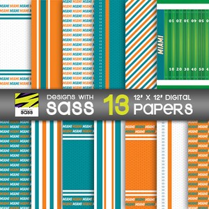 Digitales Papier, Miami Football Papier, Miami Football Muster, Miami Football Handwerkspapier, Miami Football Scrapbookpapier, Digitales Scrapbookpapier