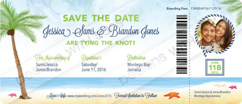 Destination Wedding Ocean Downloadable Ready to print Beach Save the Date Ship Cruise Boarding Pass Nautical Wedding Invitation