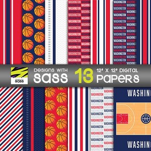 Papel digital, papel de basquete Washington, padrão de basquete Washington, artesanato de basquete Washington, álbum de recortes de basquete Washington