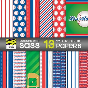 Digital Paper, Los Angeles Baseball paper, Los Angeles Baseball pattern, LA Baseball pattern, LA Baseball paper, Baseball Scrapbook paper