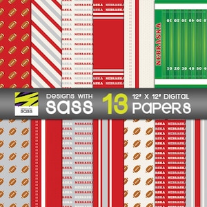 Seamless Nebraska College Football Paper, Football Digital Paper, Nebraska Football Tumbler Wrap, Nebraska College Football Scrapbook Paper