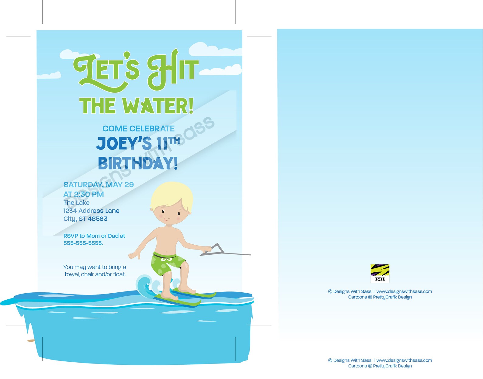 Printable, Water Ski, Invitation, Summer Party, Birthday Boy, Lets Hit