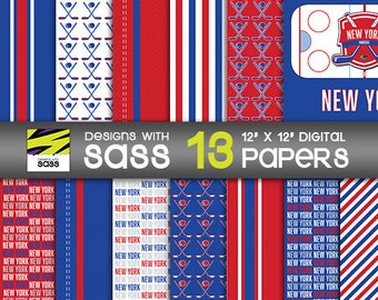 Digital Paper, New York Hockey Paper, New York Hockey Pattern, New York Hockey Scrapbook Paper, New York Hockey Craft Paper, NY Craft paper