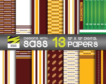 Washington Football Digital Paper Seamless Burgundy and Gold, Football scrapbook paper, Football paper pattern, Washington Football Pattern