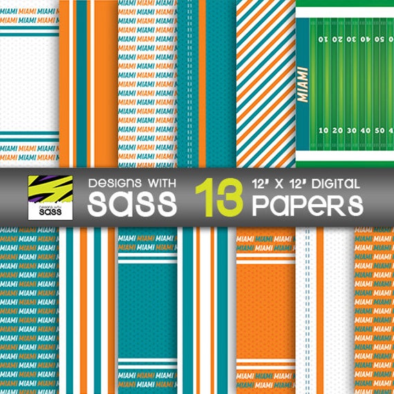 Digital Paper, Miami Football Pattern, Miami Football Paper, Florida Football Pattern, Miami Football Scrapbook Paper, Miami Football Craft