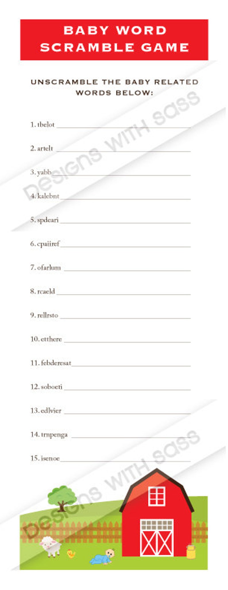 Printable Baby Shower Games Barnyard Farm Theme Baby Farm - Etsy