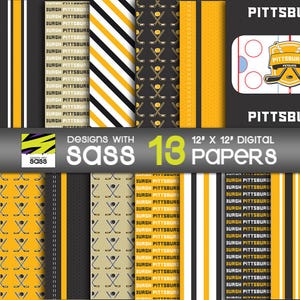 Seamless Pittsburgh Hockey Digital Paper, Hockey Pattern background, Hockey Digital Paper, Digital Scrapbook Paper, Pennsylvania Hockey