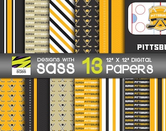Pittsburgh Hockey Digital Paper, Seamless Hockey Pattern background, Hockey Digital Paper, Digital Scrapbook Paper, Pennsylvania Hockey