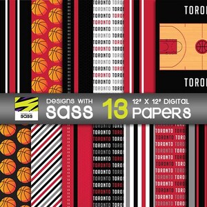 Digital Paper, Toronto Basketball, Red, Black, Raptor Basketball digital paper, scrapbook paper, sports digital papers, digital paper pack