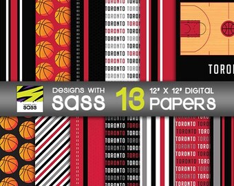 Digital Paper, Toronto Basketball, Red, Black, Raptor Basketball digital paper, scrapbook paper, sports digital papers, digital paper pack