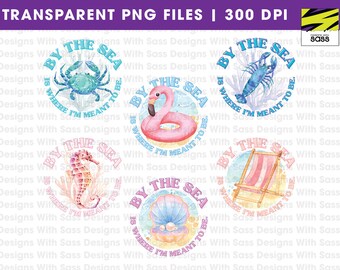By The Sea PNG Designs, Tropical PNG Designs, Set of 6, Coastal png Designs, Tropical Shirt Design, Coastal Shirt Design, Beach png, Digital