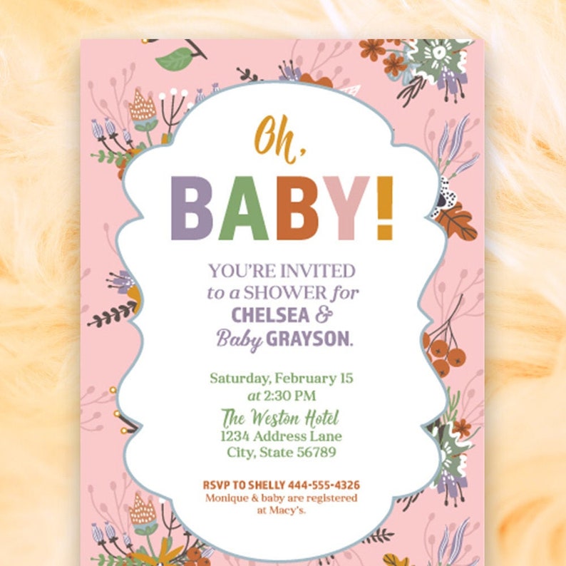 Baby Shower, Printable, Invitation, Fall Florals, Fall Flowers, Oh Baby ...